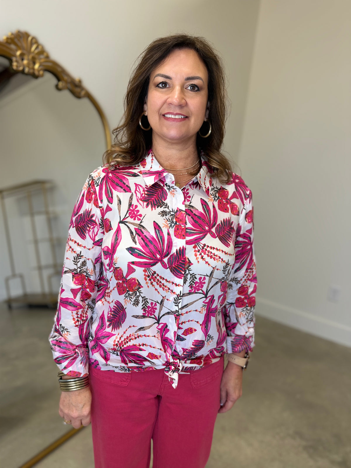 Renuar Printed Woven Blouse Orchid