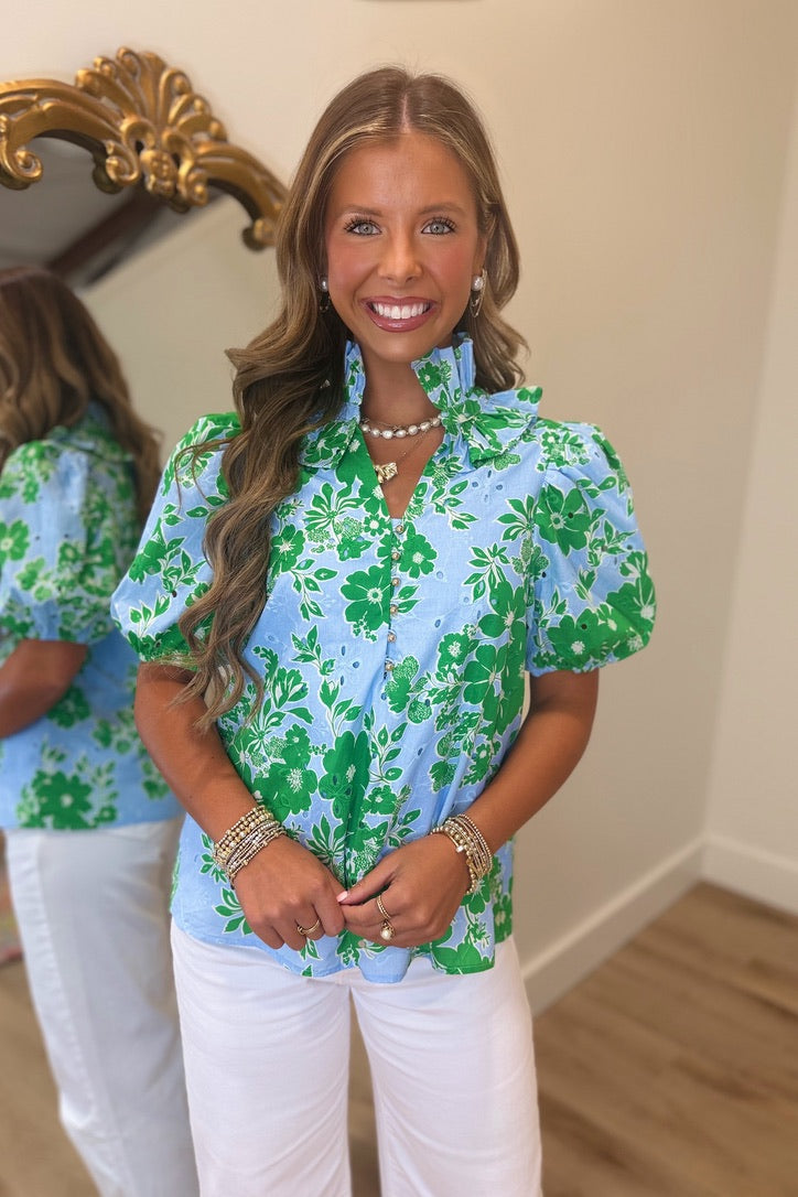 Thinking of Hawaii Blouse Sky Blue