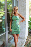 Irresistible One Shoulder Sequin Homecoming Dress Mint