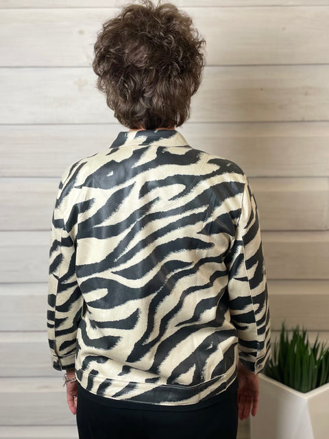 Multiples 3/4 Sleeve Snap Front Jacket Zebra