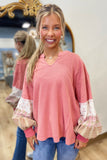 Rose Patch Sleeve Top Pink