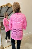 Mudpie Jeanie Crochet Cardigan Pink One Size