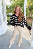 Harvest Hues Striped Collared Sweater Black