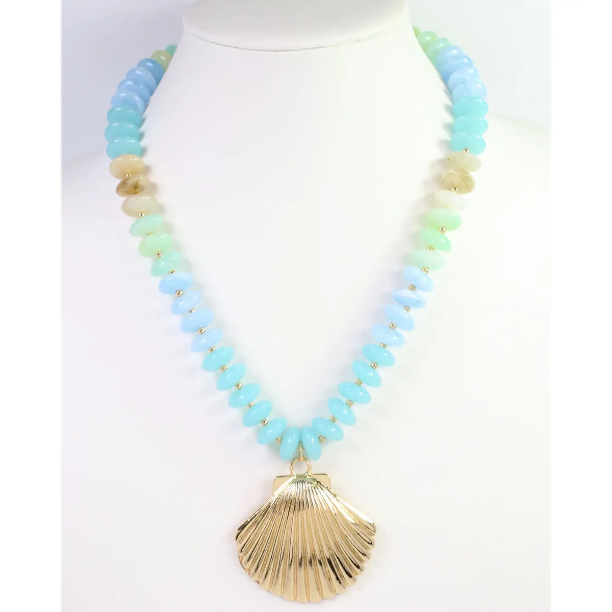 Caroline Hill Scally Shell Beaded Necklace Aqua