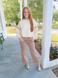 Northern Chill Contrasting Drop Shoulder Ruffle Sweater Ivory