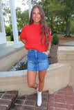 Harvest Time Mock Neck SS Sweater Top Tomato