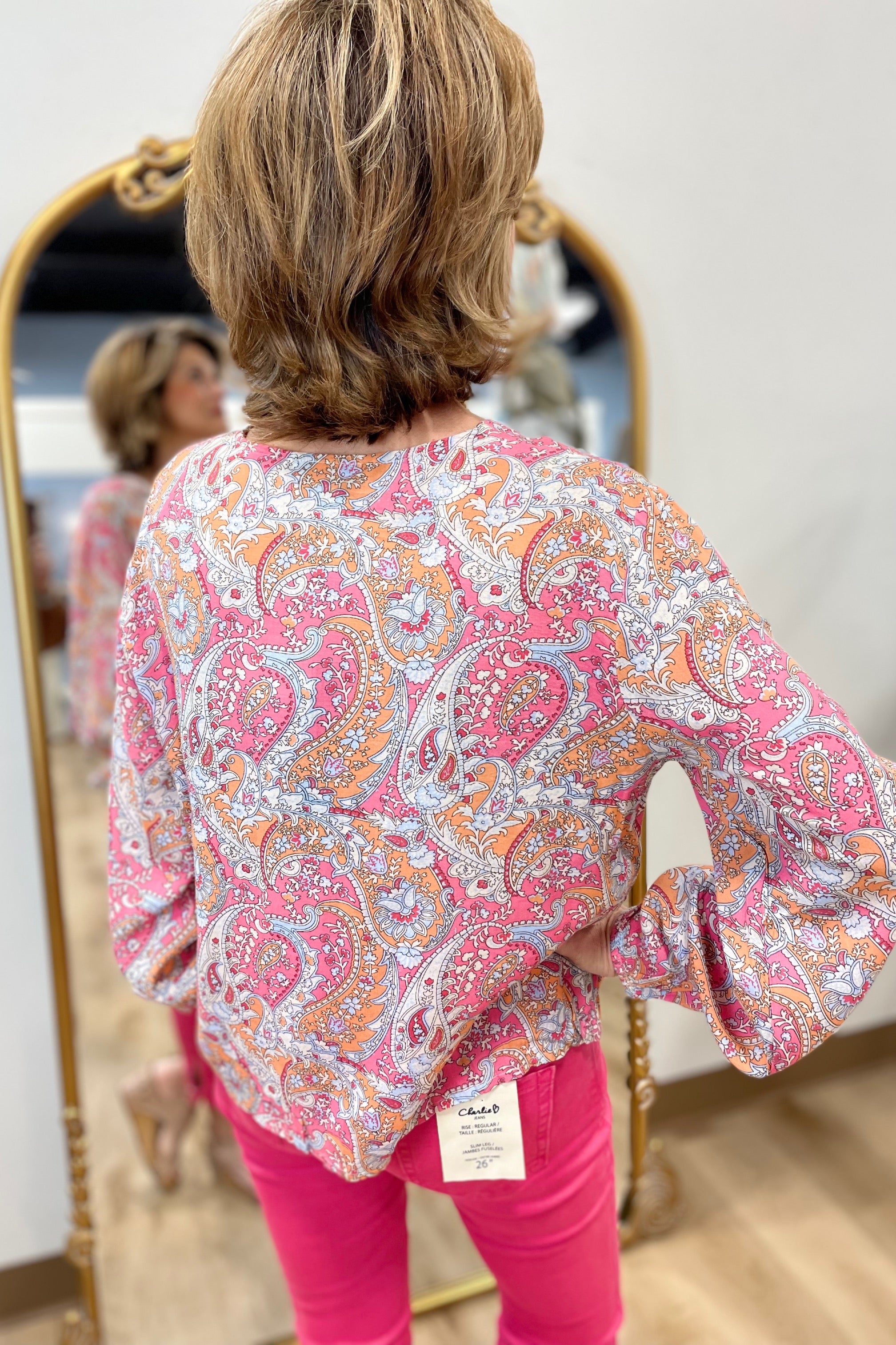 Charlie B Printed Front Ties Blouse Paisley