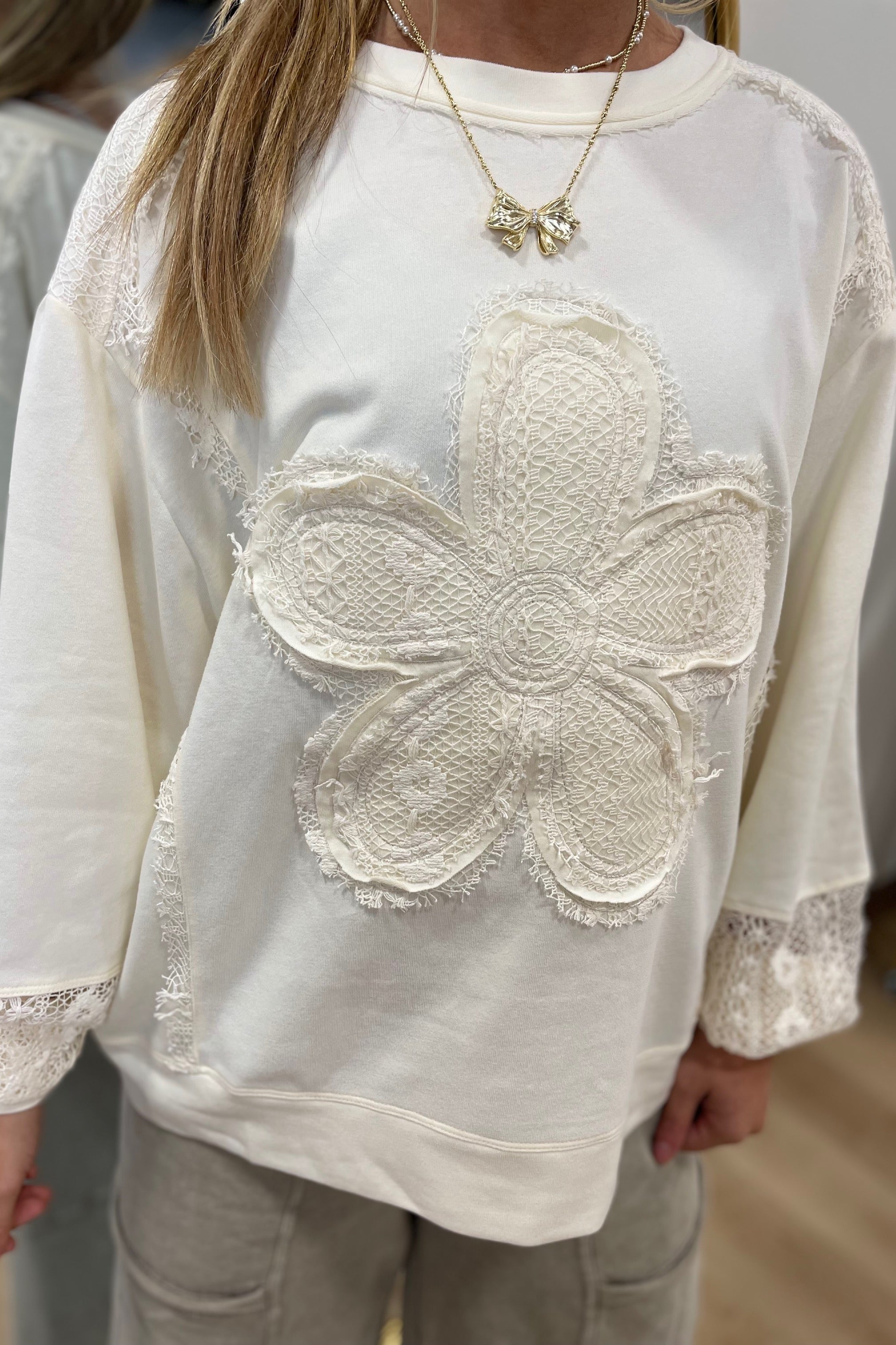 My Daisy Jane Lace Patch Top Ivory