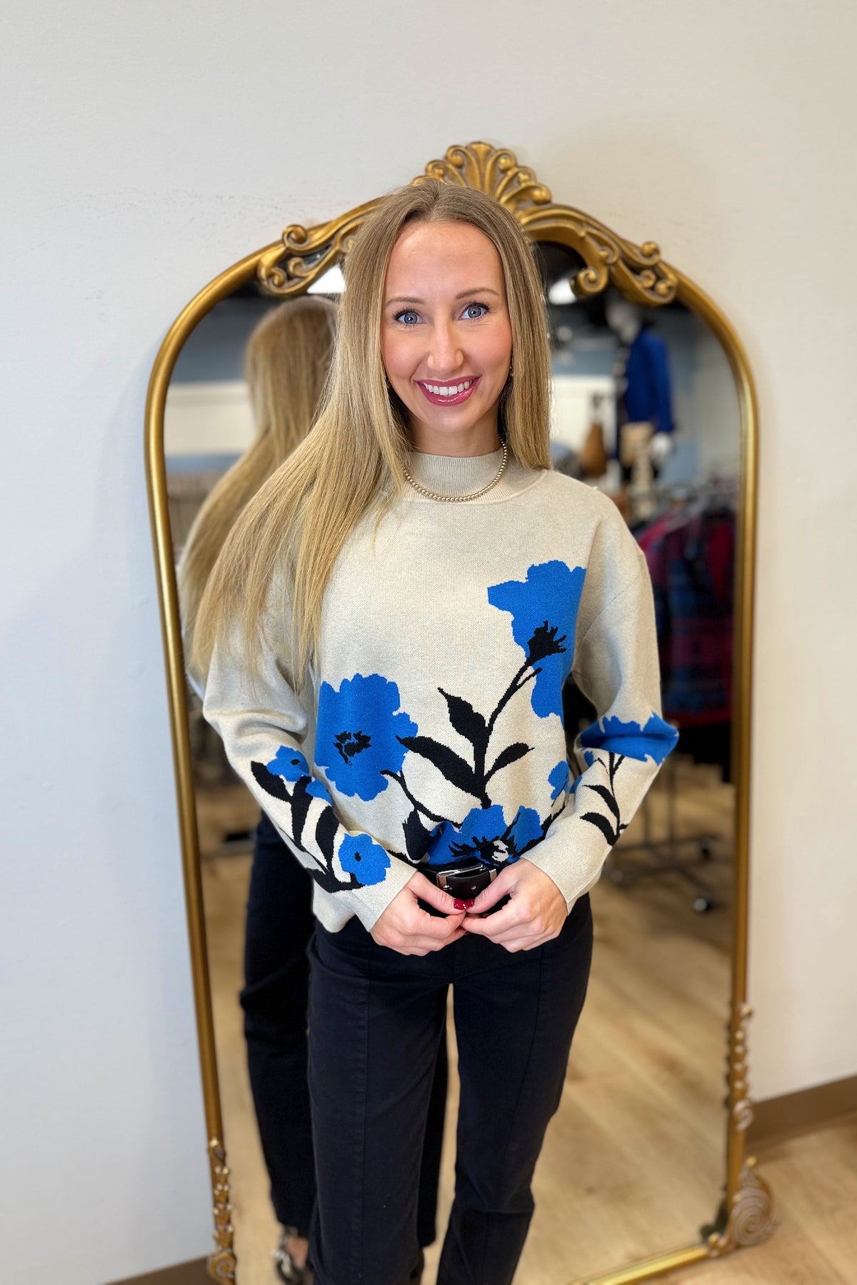 APNY Floral Funnel Neck Sweater