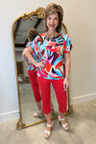 Renuar Cap Sleeve Printed Top Orange Mix