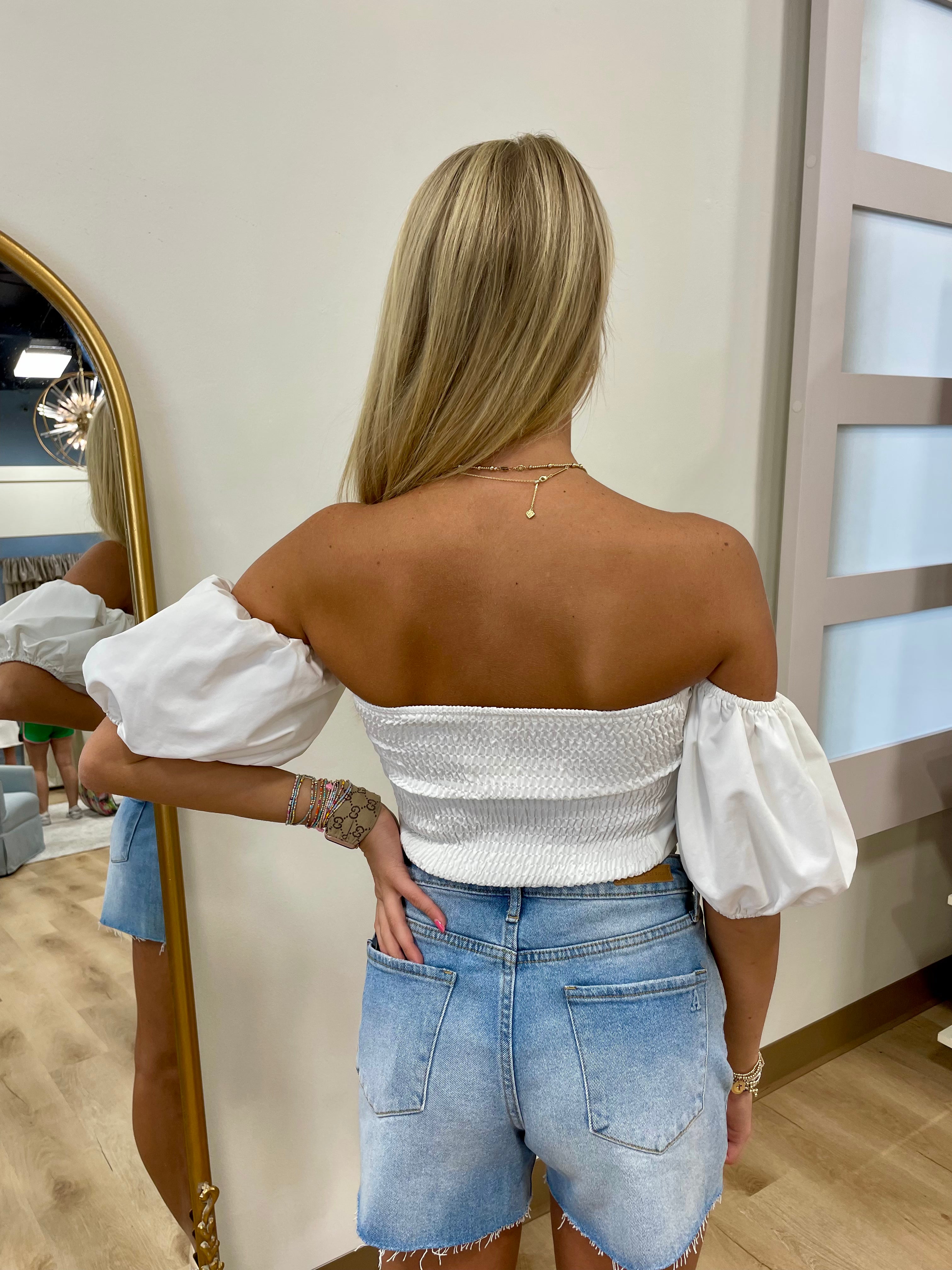 Olivia Off-Shoulder Puff Sleeve Top White