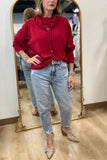 Multiples Cowl Collar Top Crimson