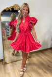 Alina Ruffle Shift Mini Dress Red