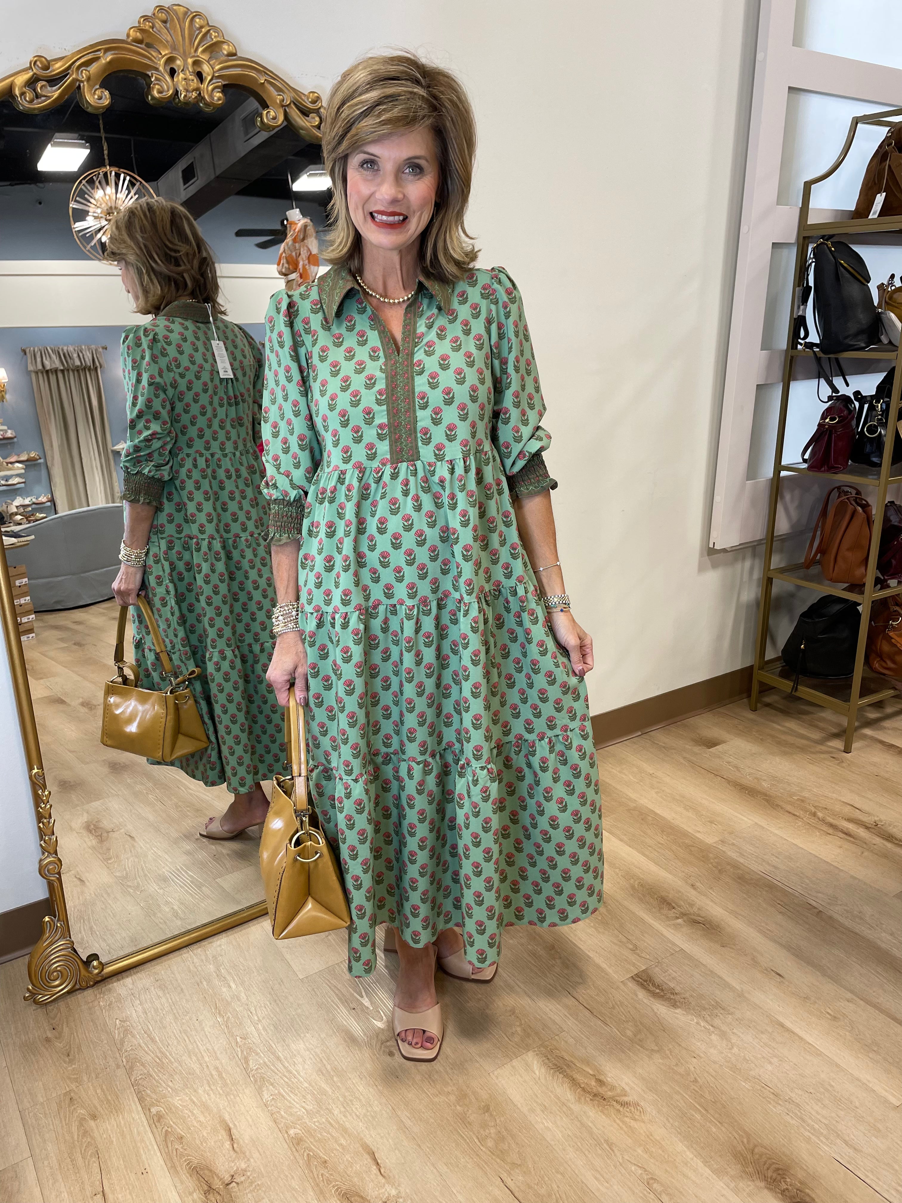 Mary Square Tamryn Floral Dress Green Mary Square Tamryn Floral Dress Green