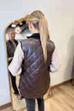 Charlie B Long Quilted Faux Leather Vest Mocha