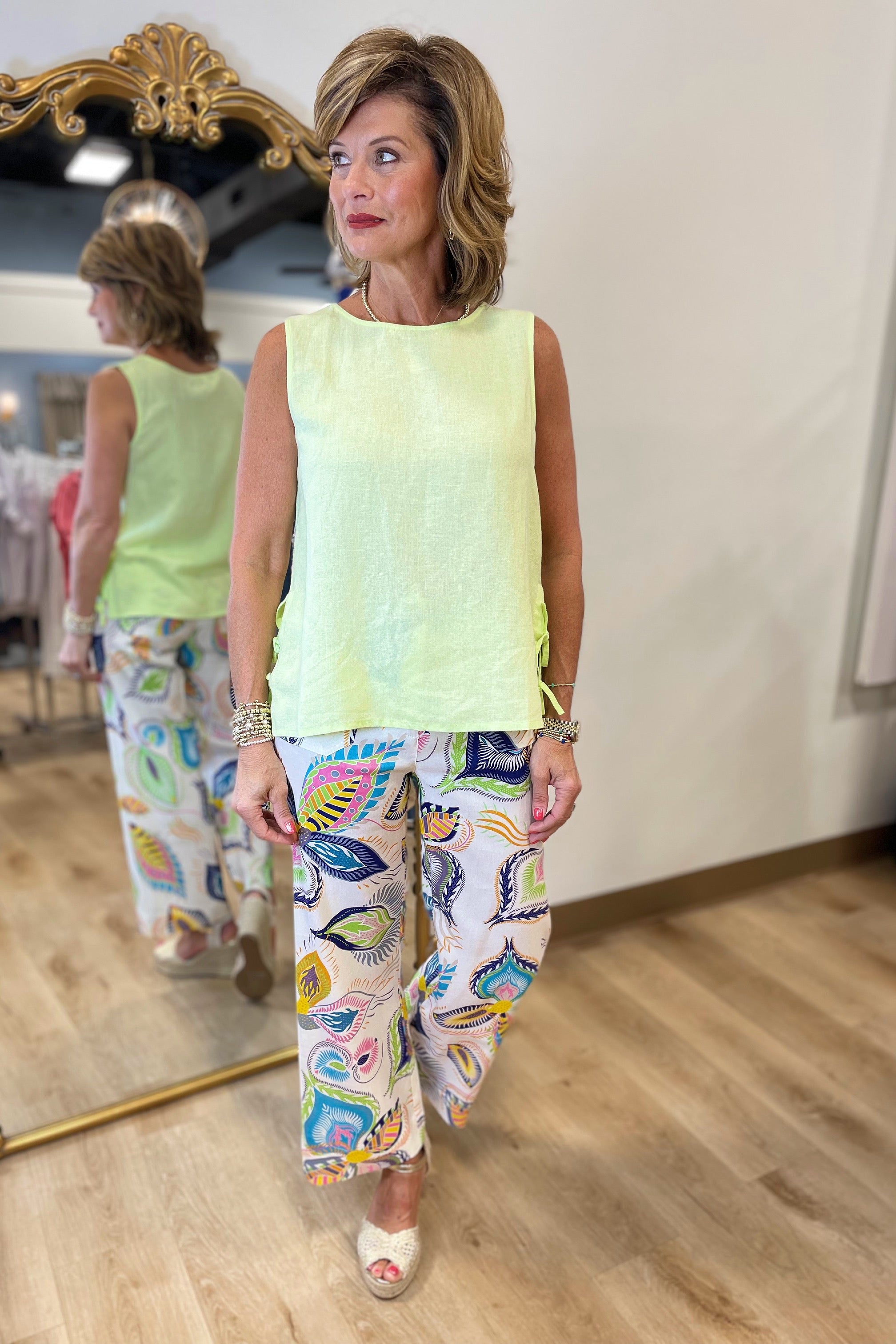 Charlie B Printed Pants Feathers