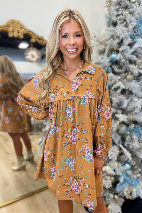 Umgee Corduroy Camel Mix Dress