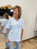 Mixed Leopard Print Top Blue