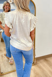 Shimmer On Flutter Sleeve Top Pearl