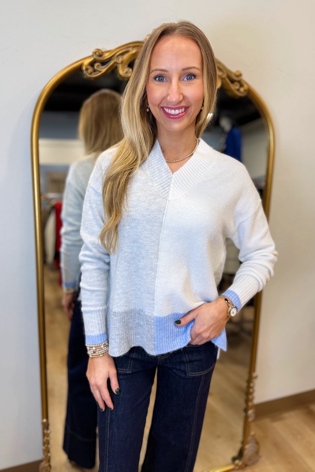 Renuar V Neck Patchwork Sweater