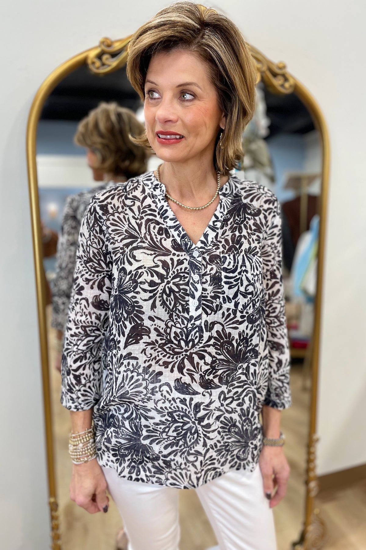 Charlie B Printed Cotton Gauze Blouse Pepper