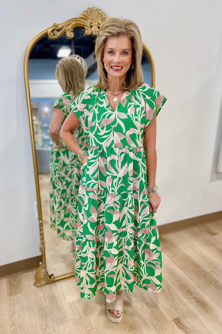 Lily Tiered Dress Green.