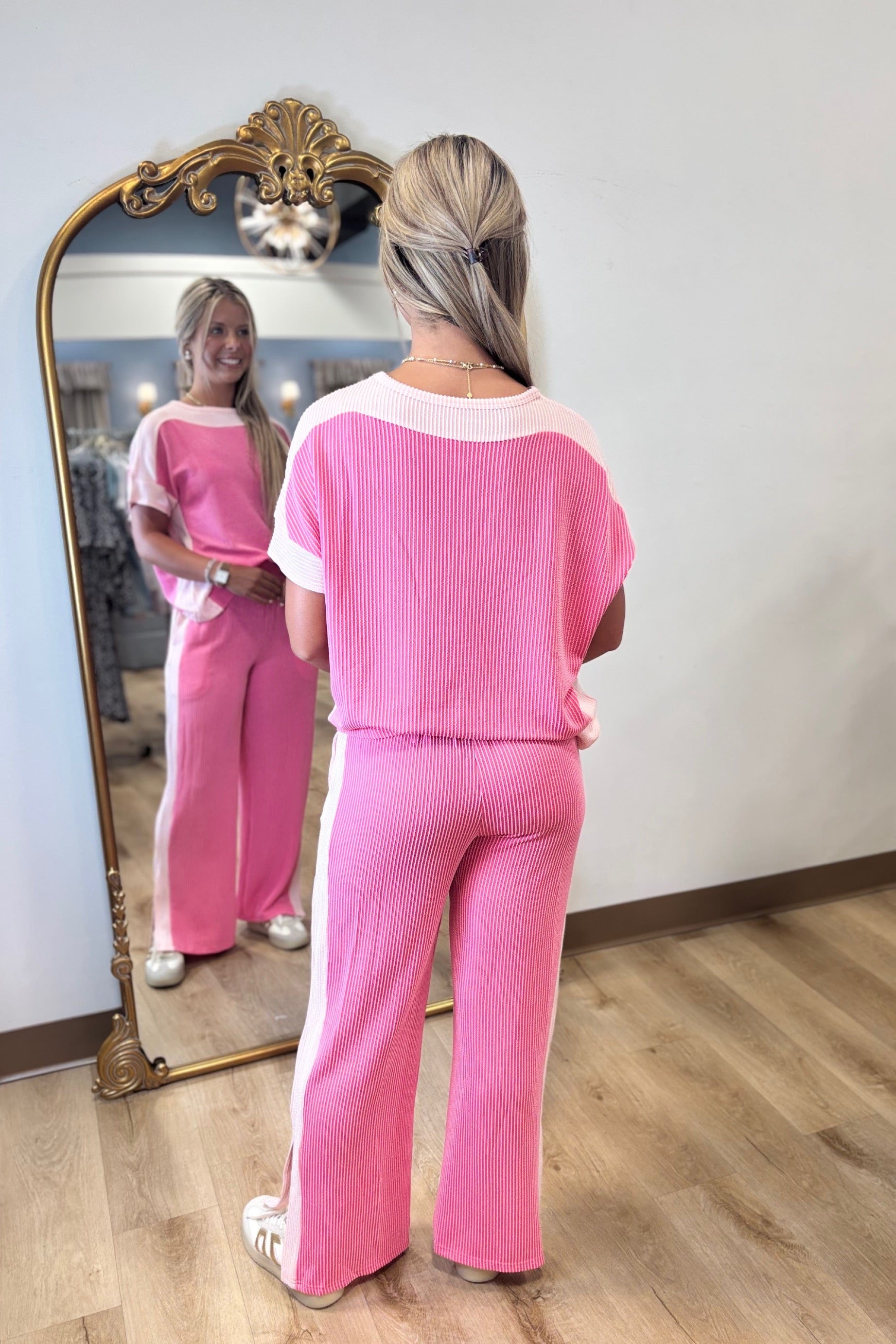 Repeat Ribbed Pant Set Pink