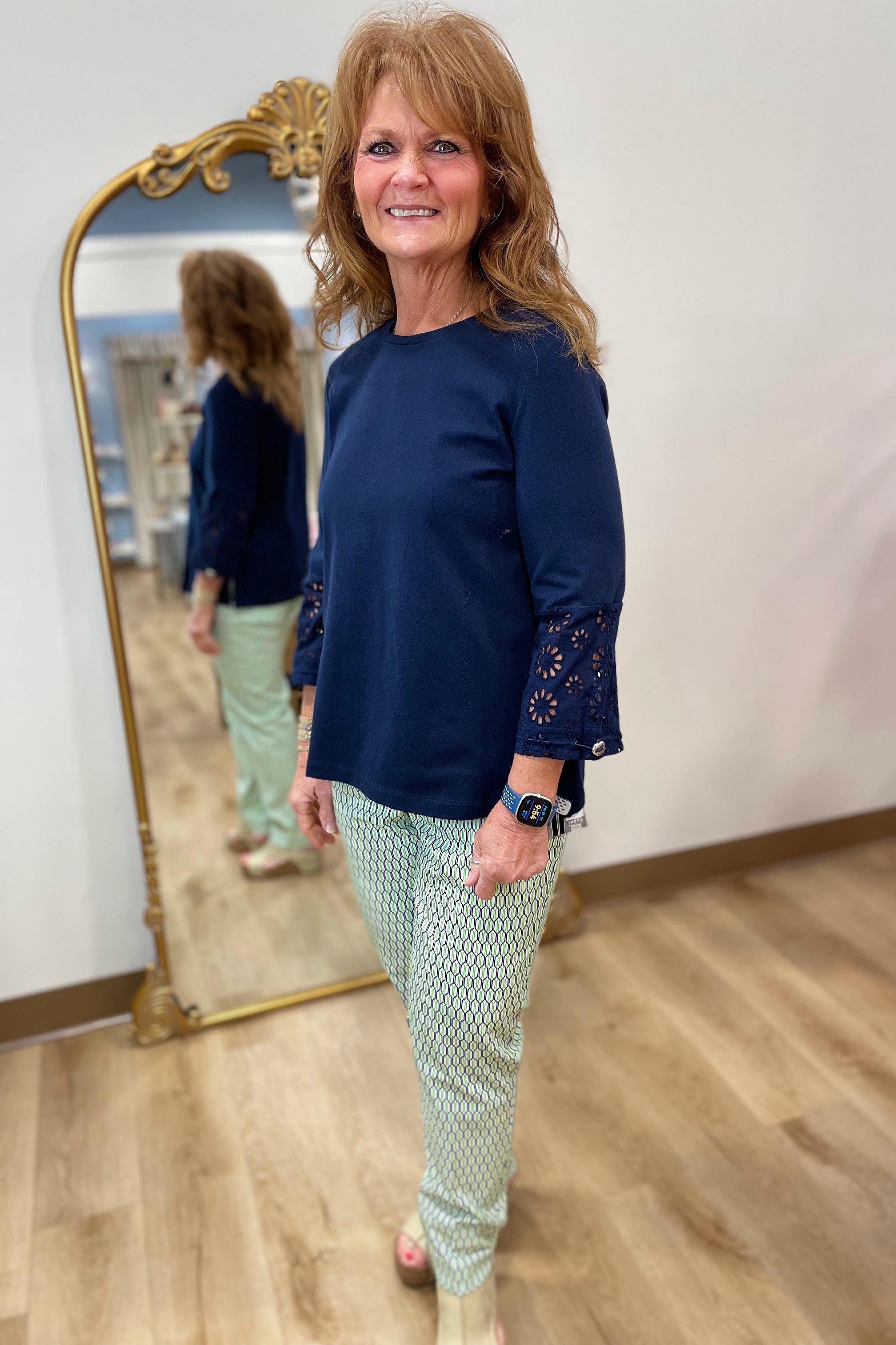 Multiples Eyelet Sleeve Top Midnight