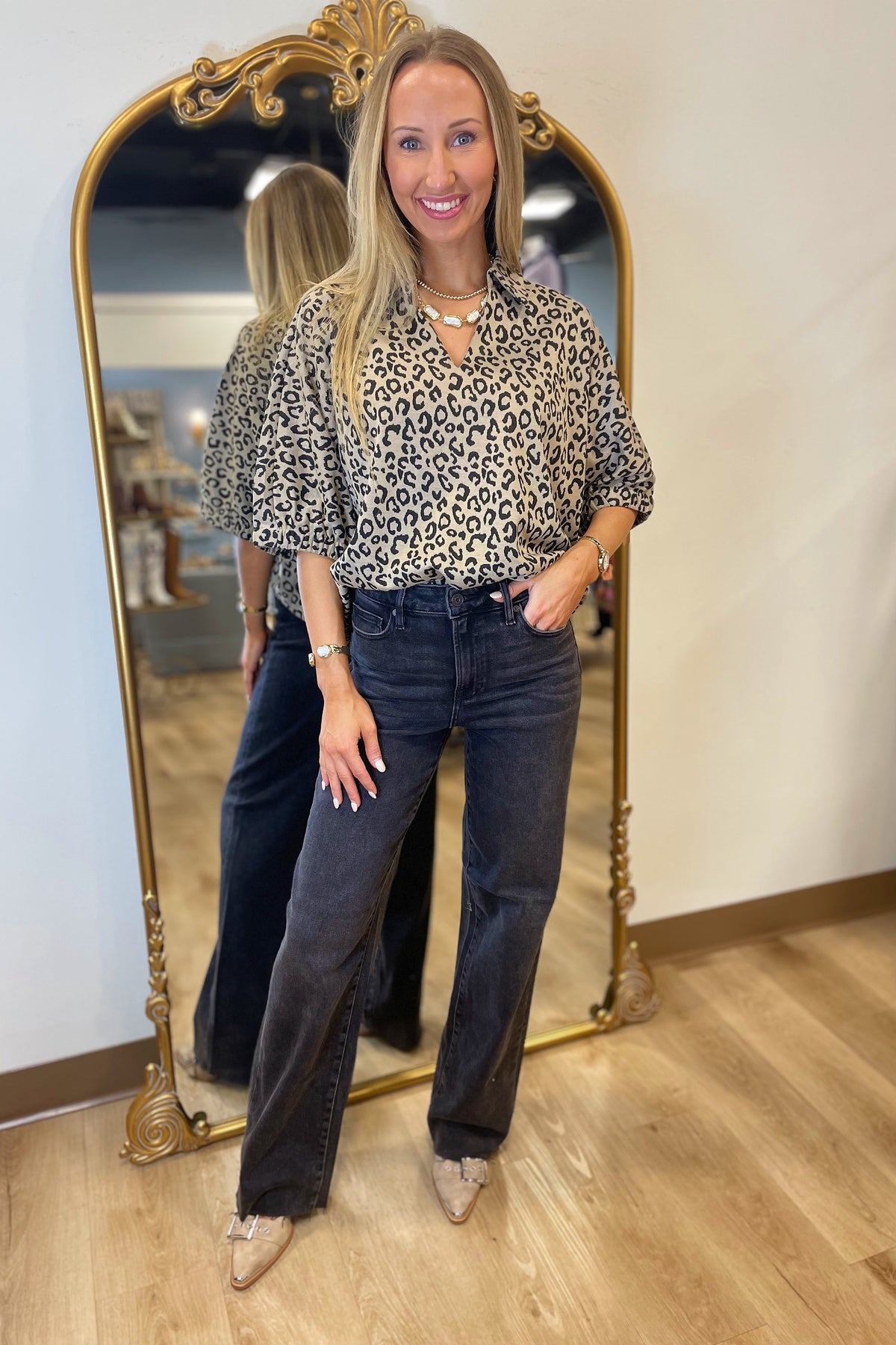 Jolie Animal Print Top Oatmeal