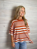 Trace Striped Knit Sweater Rust/Ivory
