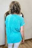 Going w Gauze Henley Blouse Turquoise