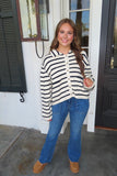 Stripe A Pose Button Front Knit Cardigan Navy