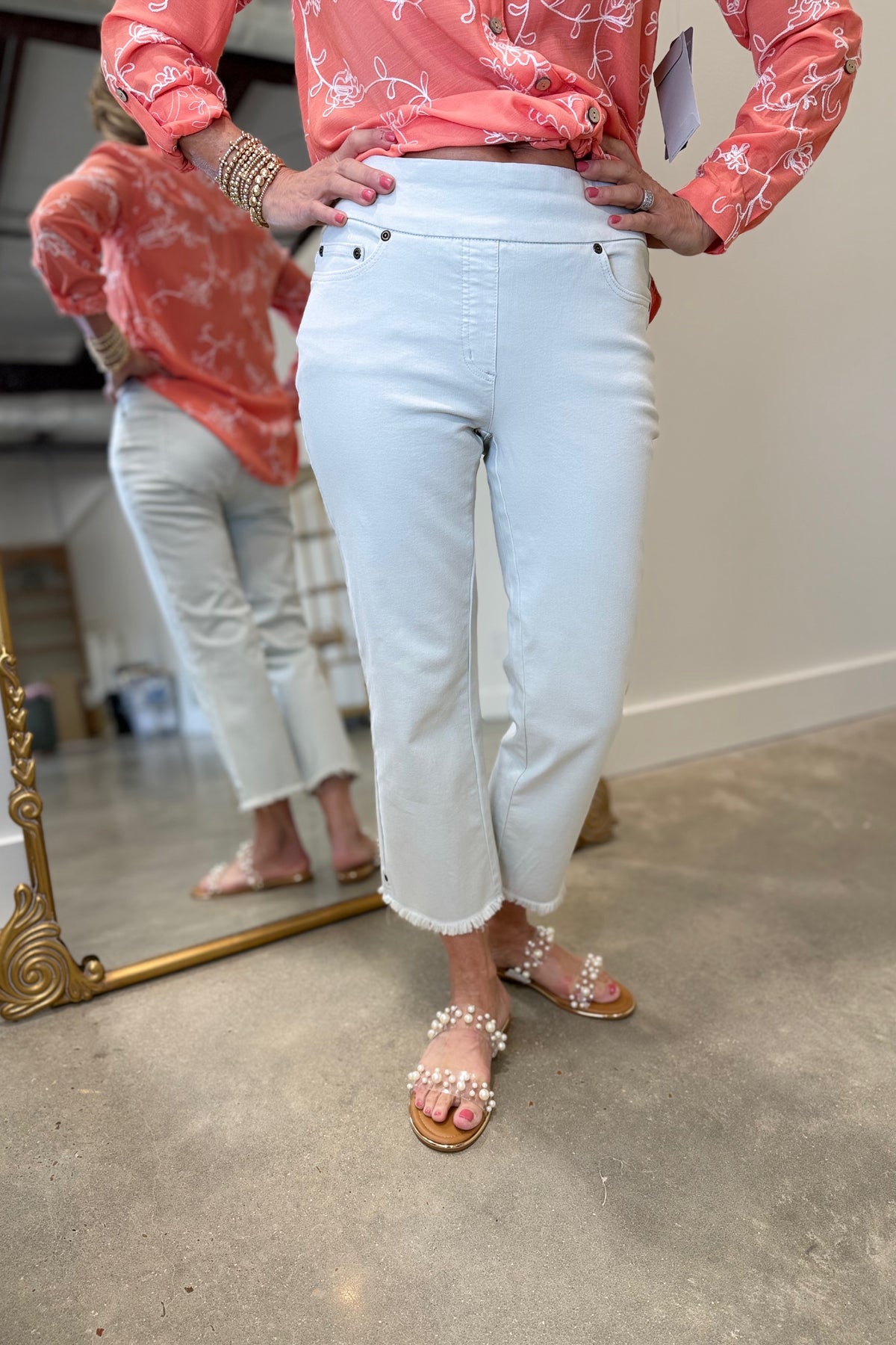 Multiples Fringe Hem Crop Pant Icy Grey