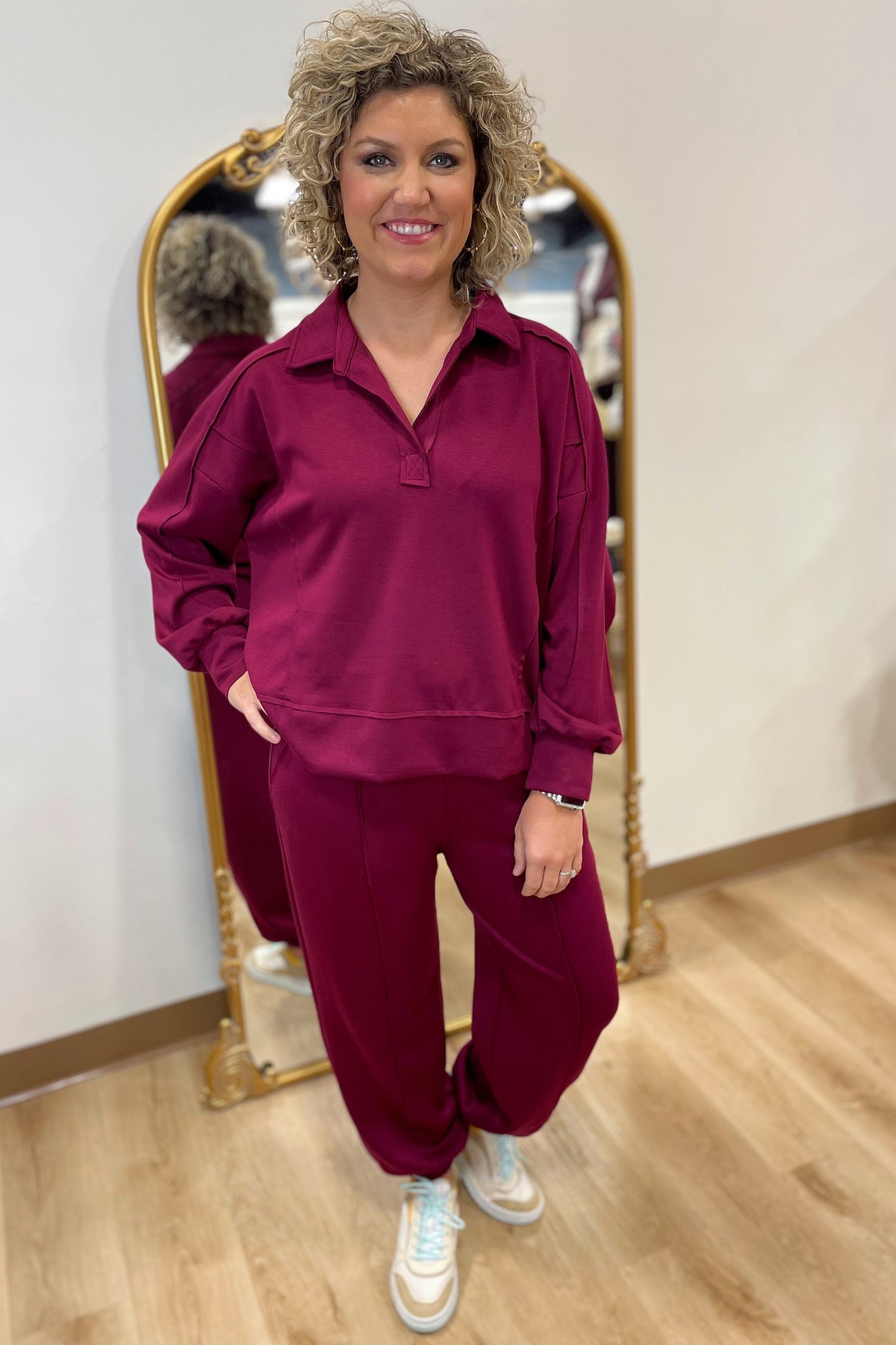 Umgee 2 Piece Jogger Pant Set Maroon