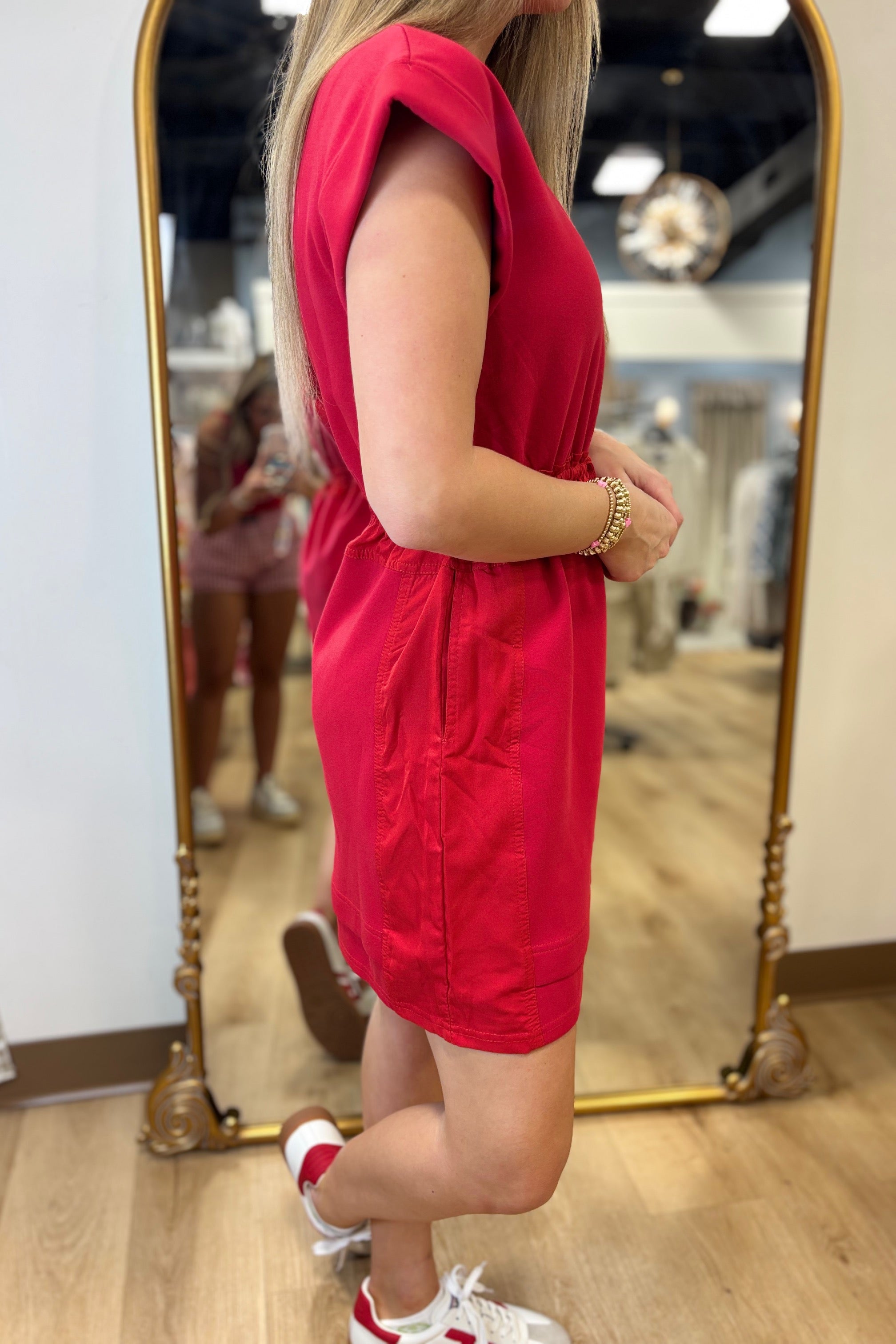 Jersey Drawstring Waist Dress Red Jersey Drawstring Waist Dress Red