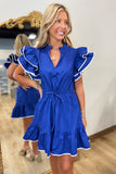 Alina Ruffle Shift Mini Dress Navy