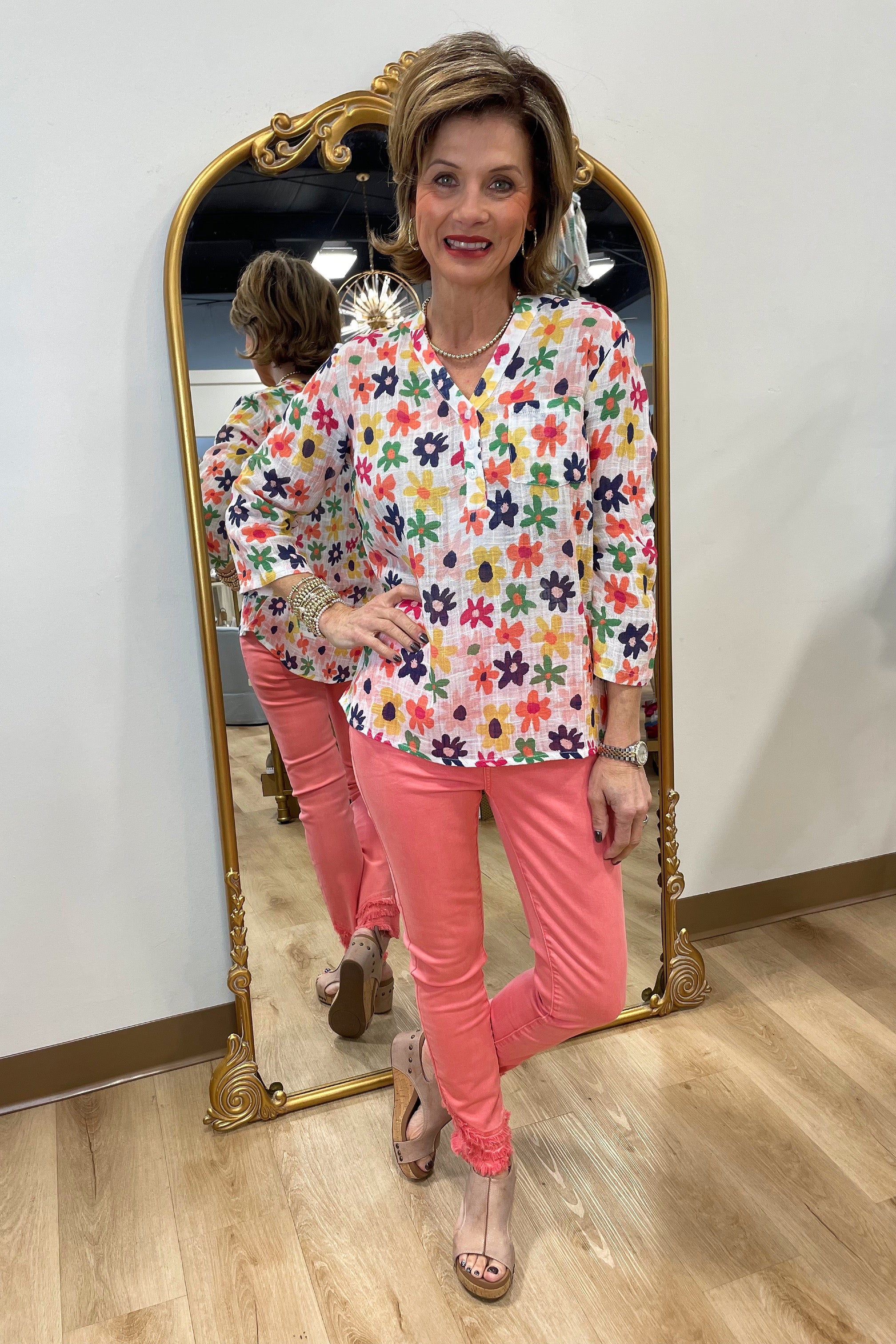 Charlie B Printed Cotton Gauze Blouse Daisy
