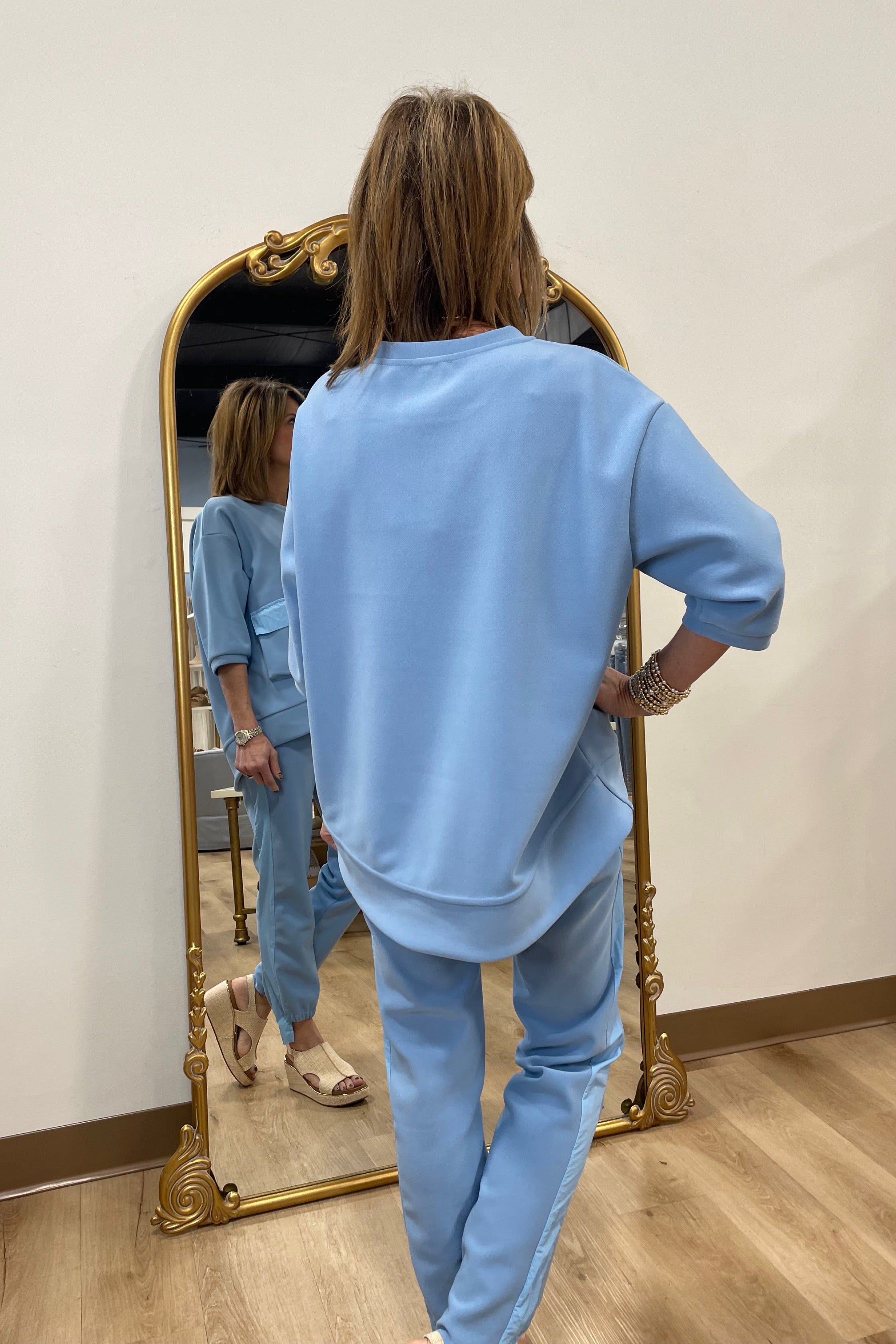 Joh Katie Knit Crepe Pant Set Dusty Blue