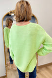 PBJ Horizontal Rib V Neck Pullover Lime