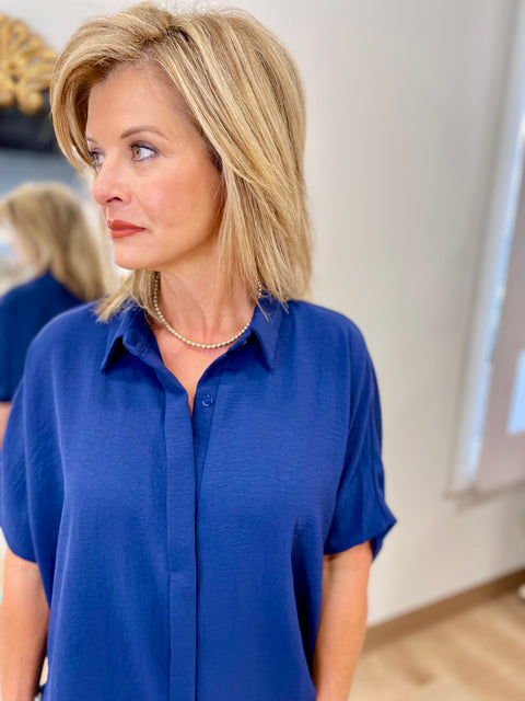 Umgee Oversized Collared Top Navy