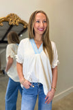 Umgee Lace Collar Blouse Cream