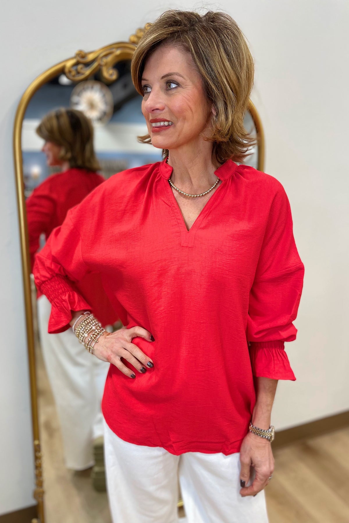 Blaire Split Neck Blouse Red