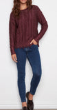 Charlie B Metallic Cable Knit Sweater Cabernet