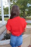Harvest Time Mock Neck SS Sweater Top Tomato