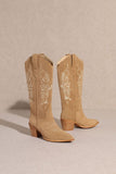 Flora Embroidered Western Boots Taupe