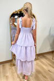 Soft Elegance Shoulder Tie Tiered Dress Lilac