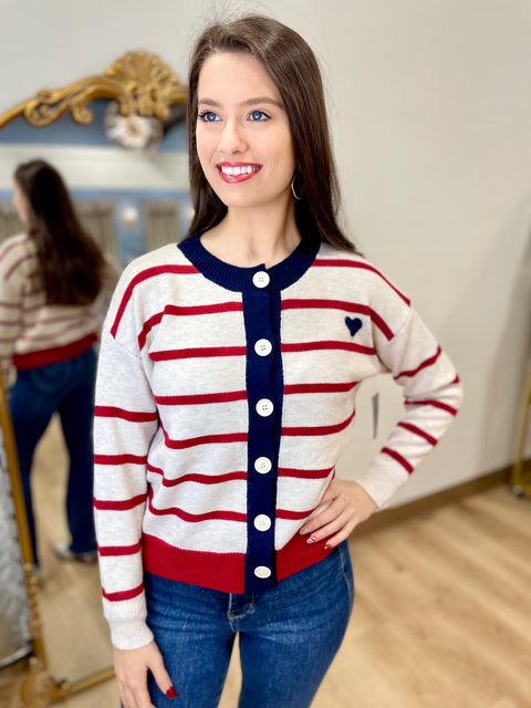 Heart Out Striped Sweater Red