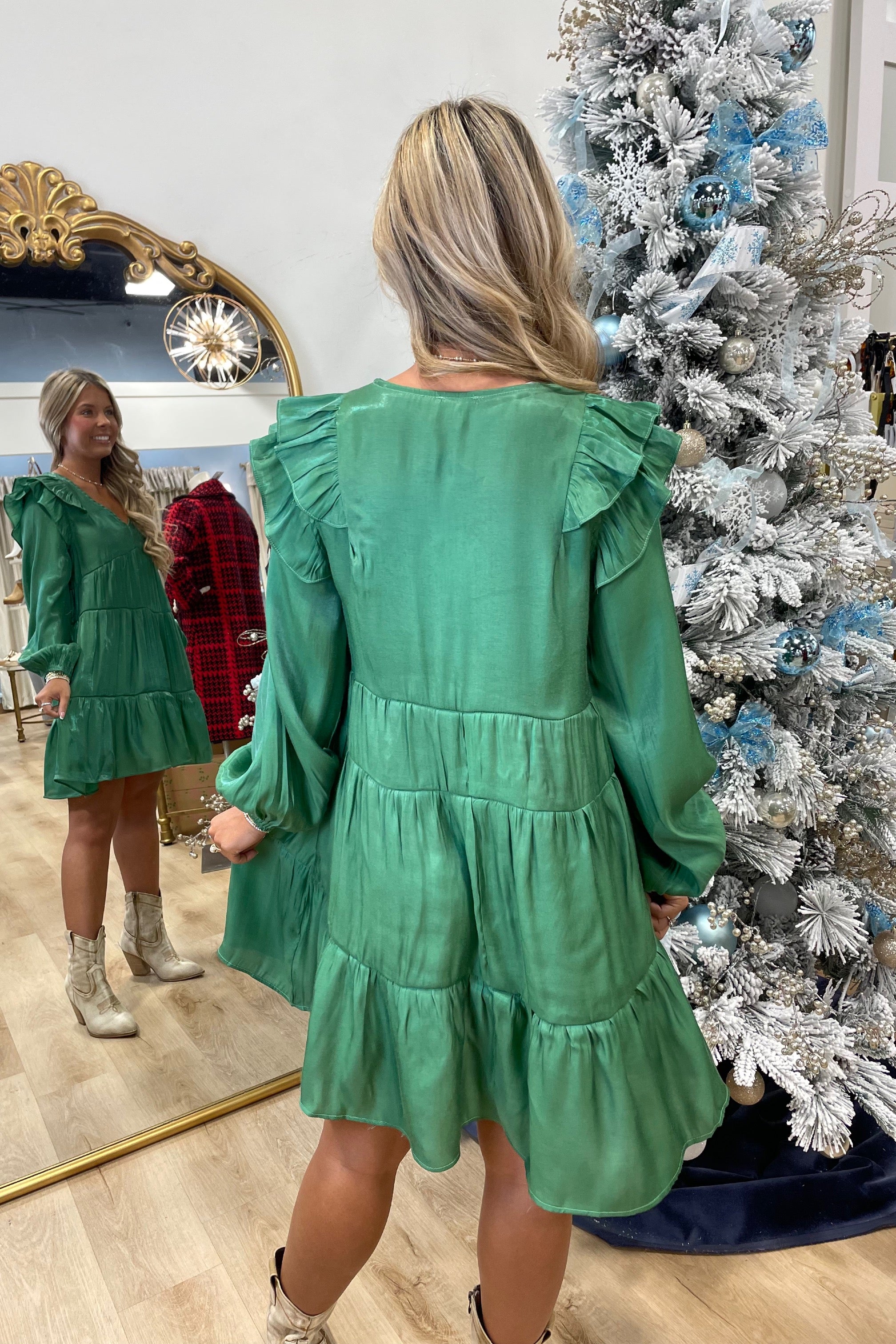 Umgee Satin Shine Dress Evergreen