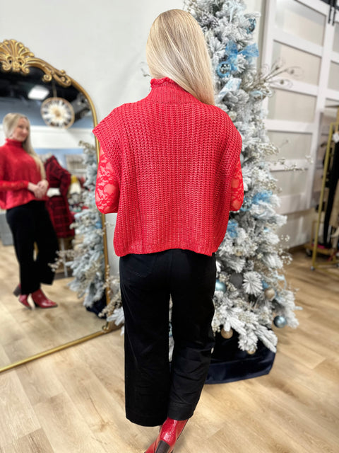 Sparkle Season Mock Neck Top Candy Red