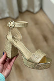 Mia Renee Platform Heel Gold Raffia